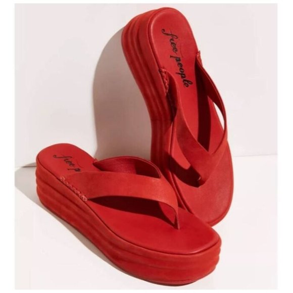 Free People Shoes - Free People Flame Red Haven Thong Flatform Sandal Leather NIB